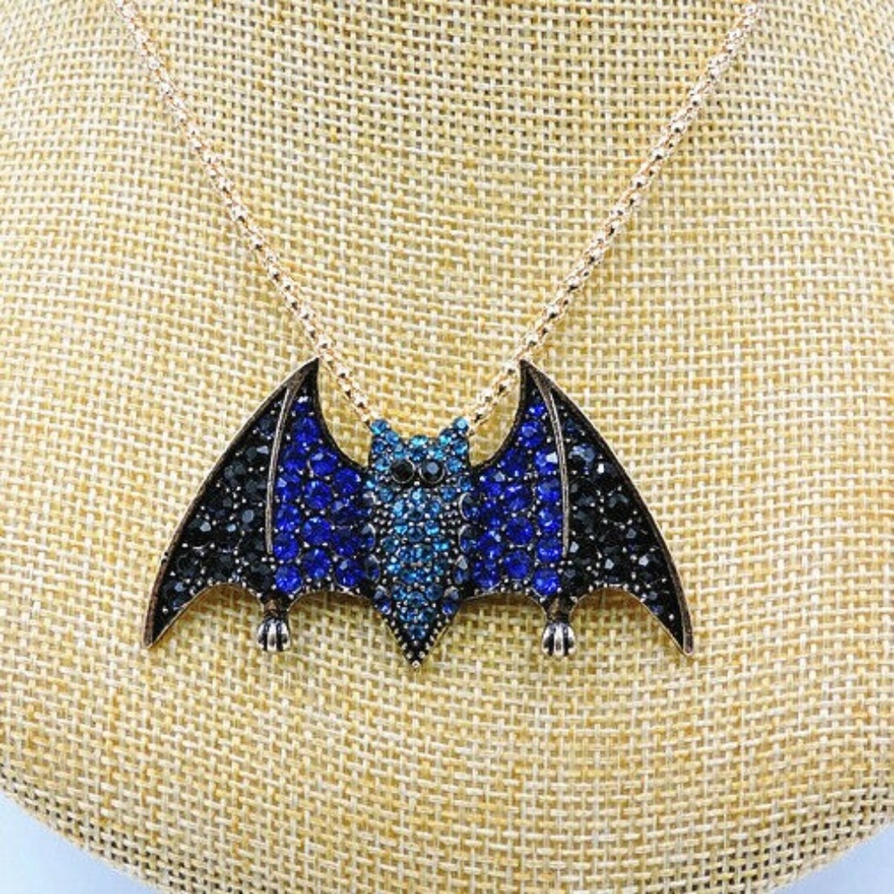 Black, Blue, Aqua Bat Pendant NWT - Picture 2 of 3